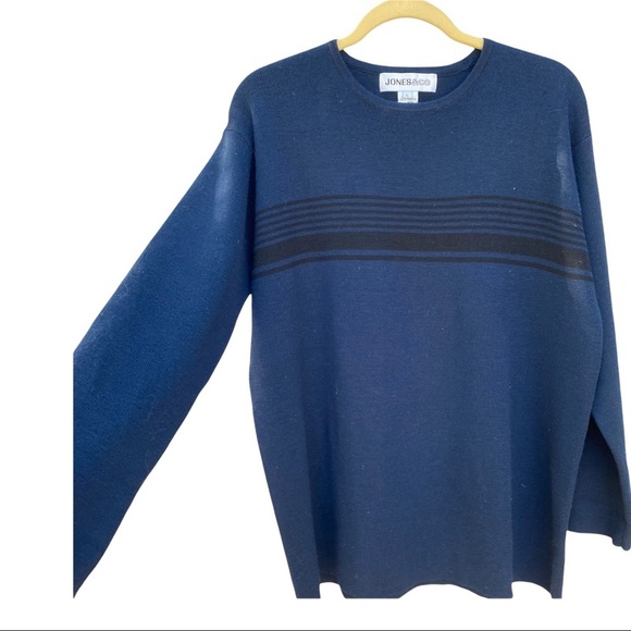 Vintage Jones & Co triple stripe crewneck pullover wool sweater sz L - Picture 7 of 7